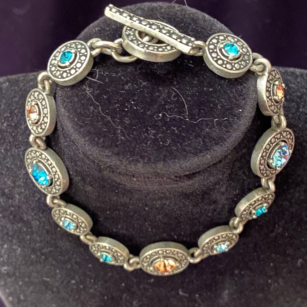M4M Ellen Mann Sky Bracelet Pewter Finish Blue & Brown Crystals - Picture 3 of 9